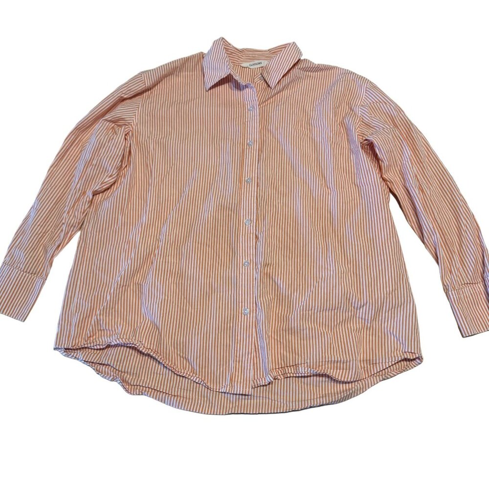 Glassons Orange White Striped Button Front 100% Cotton Shirt Women's 8 Small S
